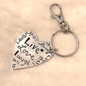 Keychain Silvertone Heart Live Laugh Love W/ Swivel Lobster Clasp
